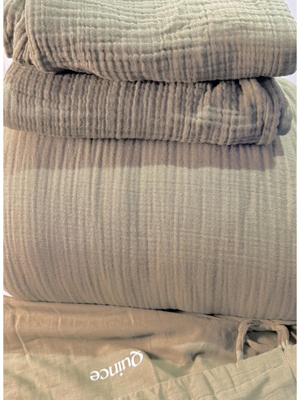 Quince Organic Airy Gauze Duvet Cover Set King Olive 100% Cotton NEW